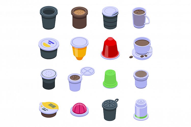 Capsule coffee icons set, isometric style example image 1