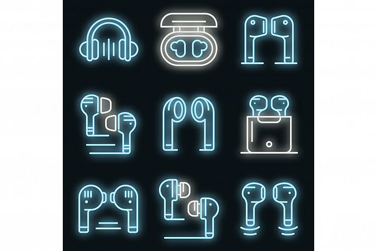 Wireless Earbuds icons set vector neon