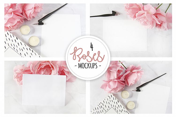 4 Roses and Calligraphy Mockup