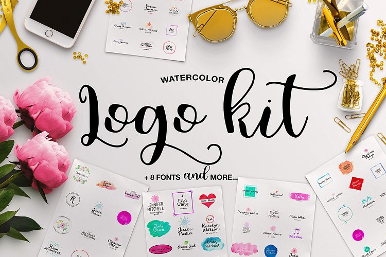 Watercolor Logo Kit + 8 Fonts!