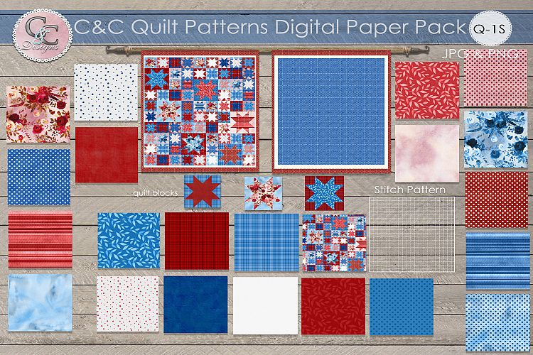 Quilt Patterns Digital Paper Pack Q-2S