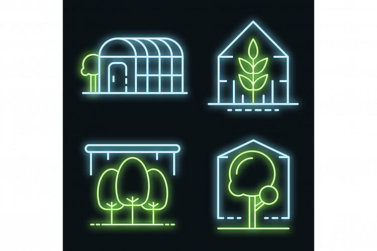 Greenhouse icons set vector neon example image 1