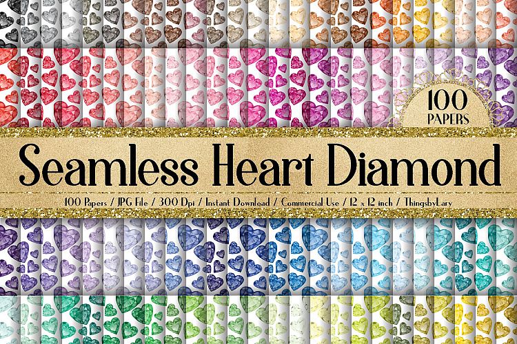 100 Seamless Watercolor Heart Diamond Digital Papers