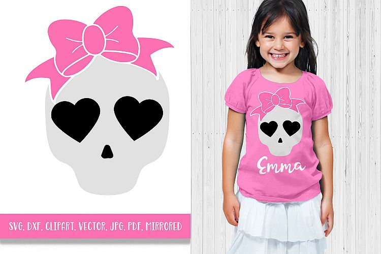 Halloween SVG Skull with pink bow svg Girls svg