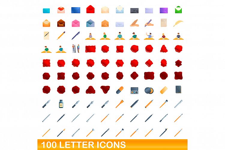 100 letter icons set, cartoon style example image 1