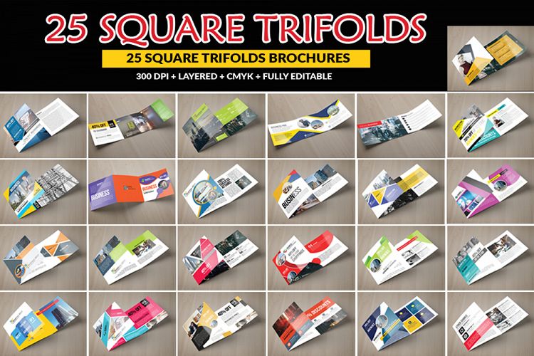 25 Square Trifold Business Brochures Bundle
