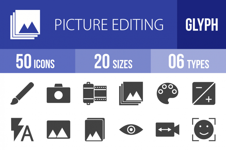 50 Picture Editing Glyph Icons