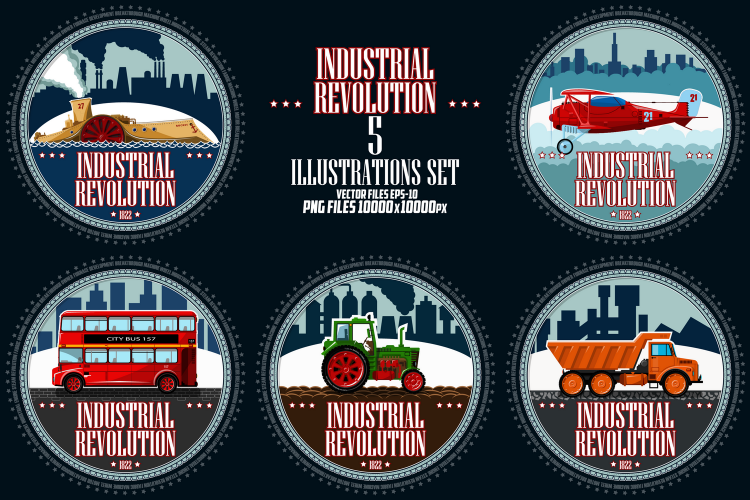 Industrial revolution. T-shirt or poster illustration.