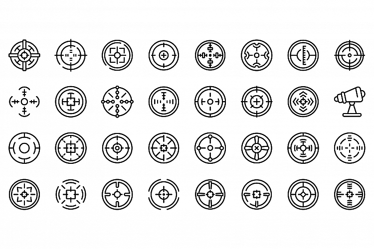 Telescopic sight icons set, outline style example image 1