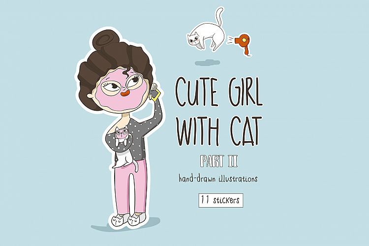 Girl with cat stickers