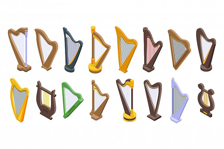 Harp icons set, isometric style example image 1