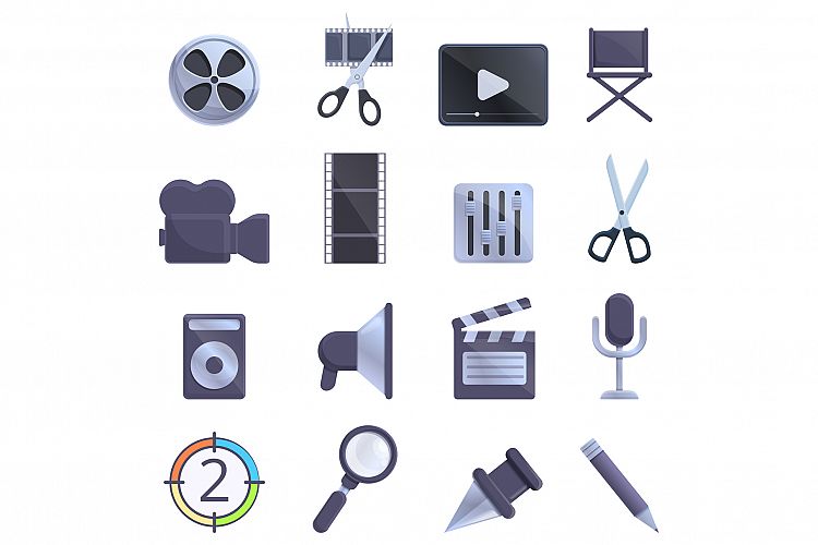 Video editing icons set, cartoon style example image 1