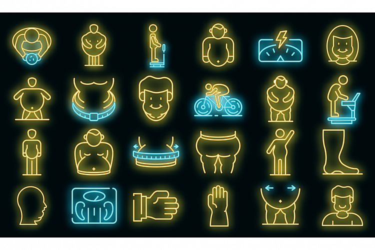 Overweight icons set vector neon example image 1
