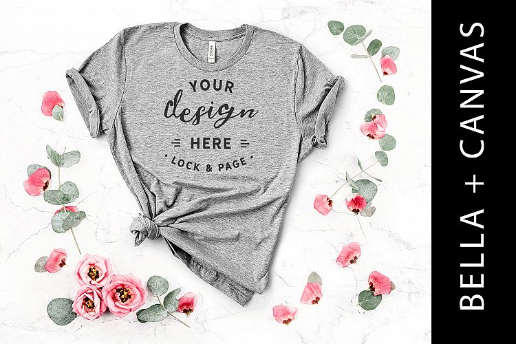Heather Athletic Bella Canvas 3001 TShirt Mockup Floral