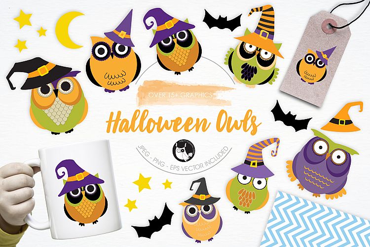 Halloween Owls graphics and illustrations