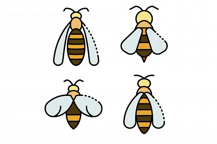 Wasp icons set line color vector example image 1