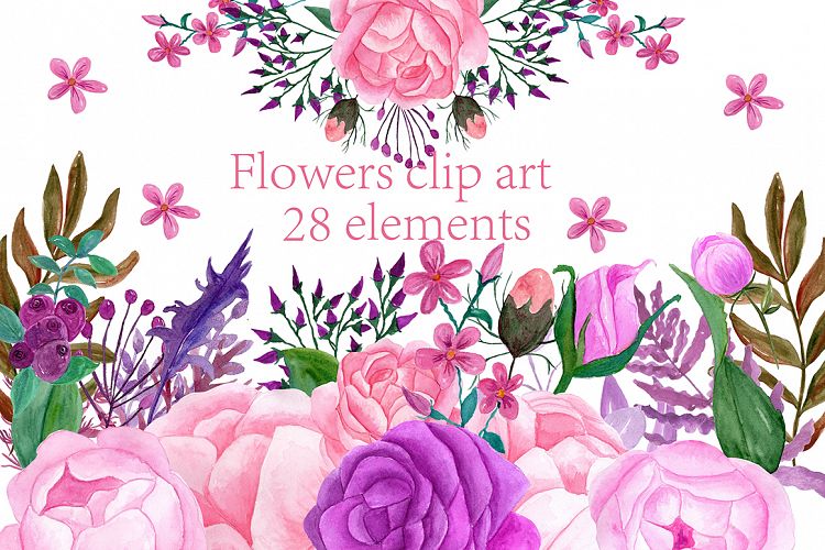 Watercolor flowers clip art