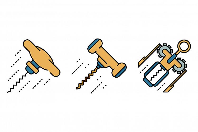 Corkscrew icons set line color vector example image 1