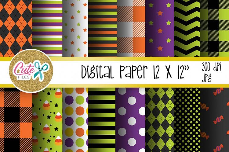 Halloween digital paper, Buffalo plaid pattern