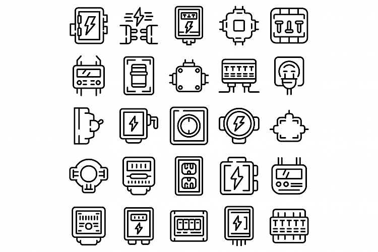 Junction box icons set, outline style example image 1
