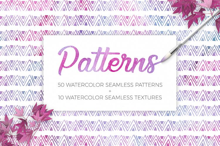 50 Vector Patterns + Free Watercolor  Textures sa a Bonus