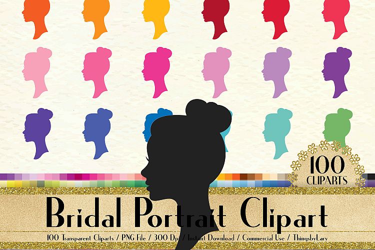 100 Silhouette Bridal Portrait Clip Arts, Antique, Wedding