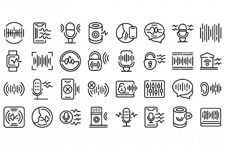 Speech recognition icons set, outline style example image 1