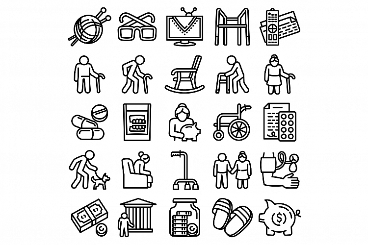 Pension icons set, outline style example image 1