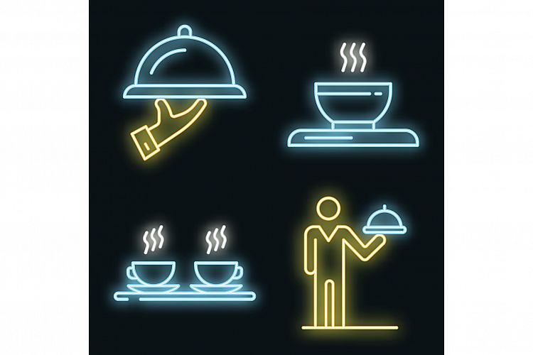 Waiter icons set vector neon example image 1