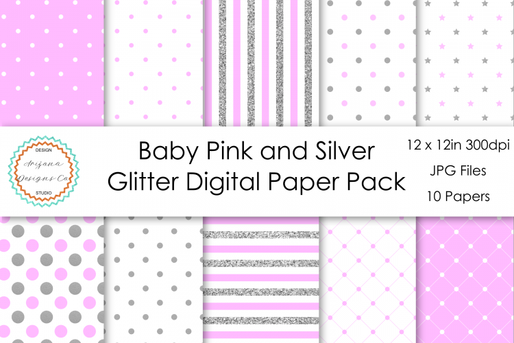 Baby Pink and Silver Glitter Digital Paper Pack