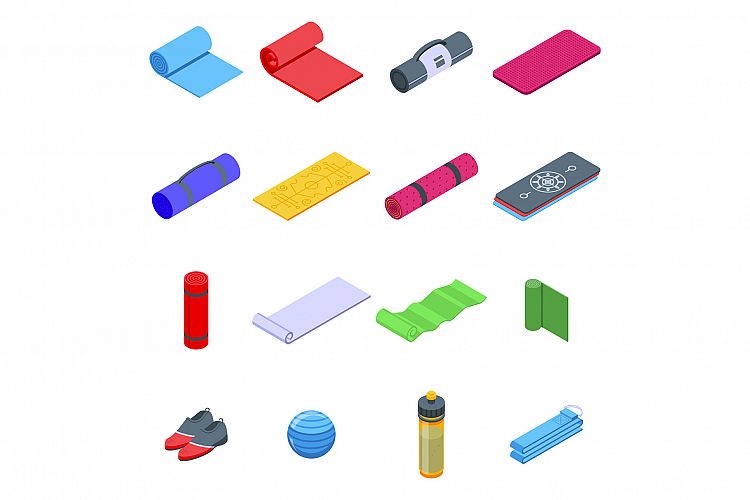 Yoga mat icons set, isometric style example image 1