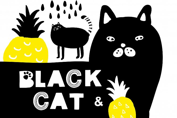 Black cat and pineapples