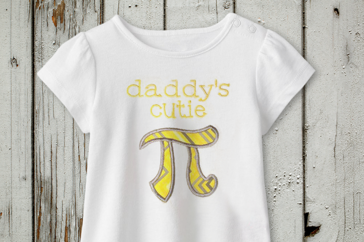Daddys Cutie Pi Symbol Applique Embroidery Design