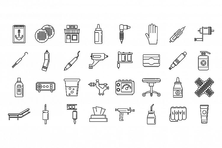 City tattoo studio icons set, outline style example image 1