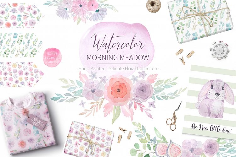 Watercolor Morning Meadow Floral Set