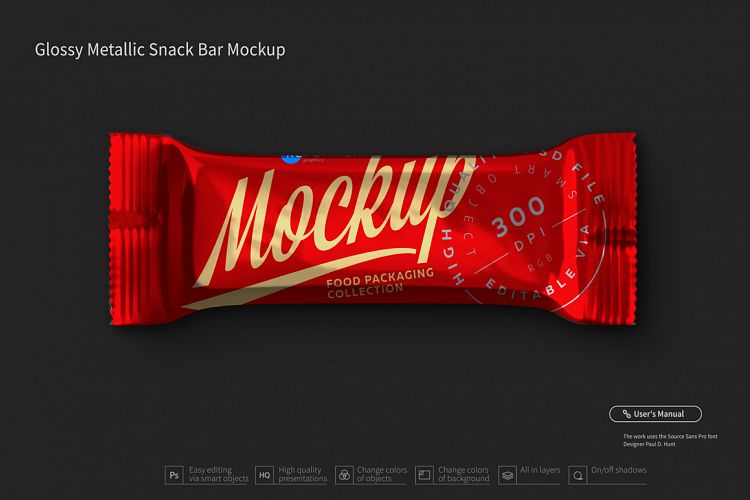 Glossy Metallic Snack Bar Mockup