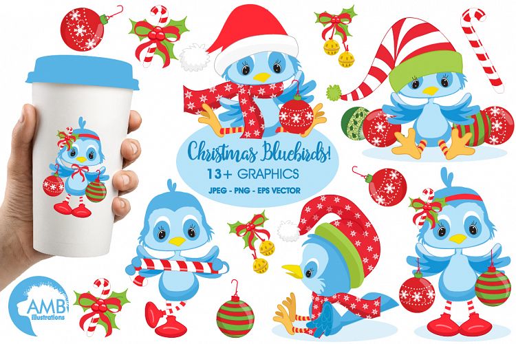 Christmas birds clipart, graphics, illustrations AMB-192