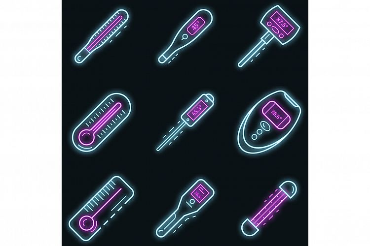 Thermometer icon set vector neon