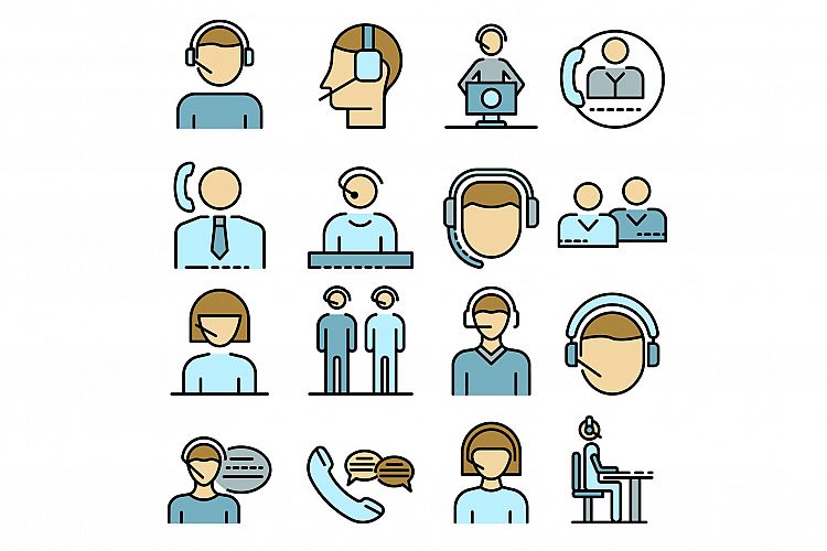 Call center employees icons set vector flat example image 1