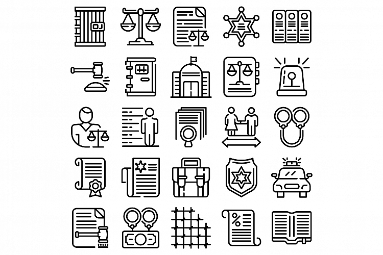 Criminal justice icons set, outline style example image 1