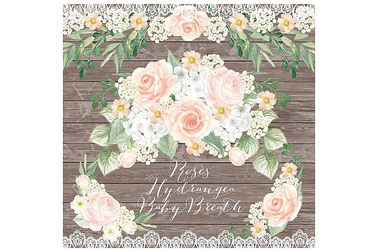 Watercolor Rustic Rose Peach wreath clip art