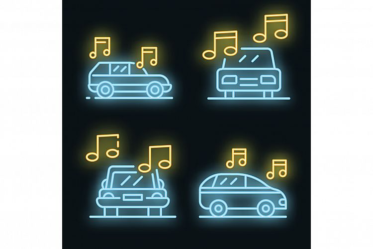Car audio icons set vector neon example image 1