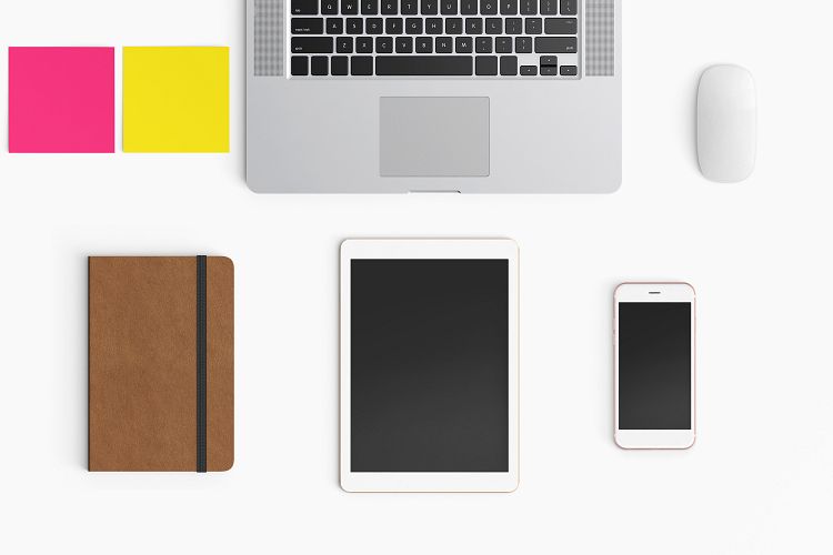  Modern workplace. Top view. Flat lay style. 26