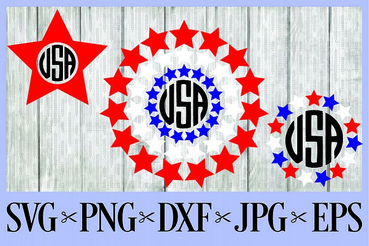 July 4th independence day monogram frames red, white & blue SVG PNG EPS DXF JPG Star flag
