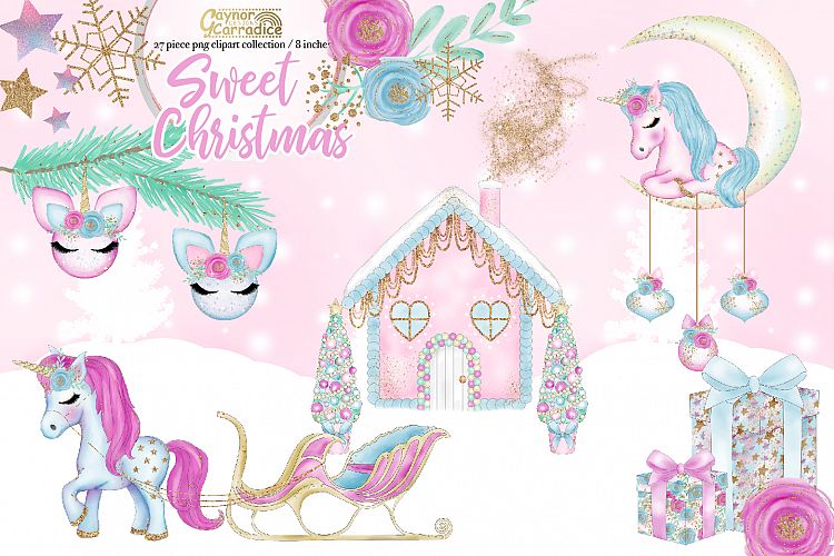Sweet Christmas - Christmas Unicorn Clipart