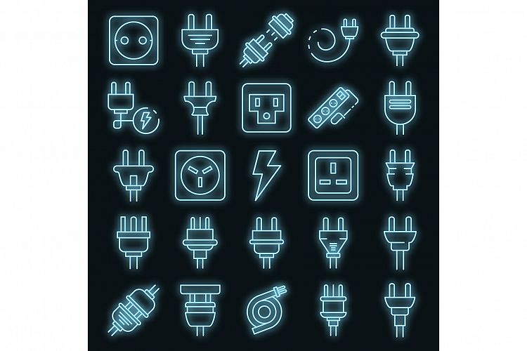 Plug wire icons set vector neon example image 1