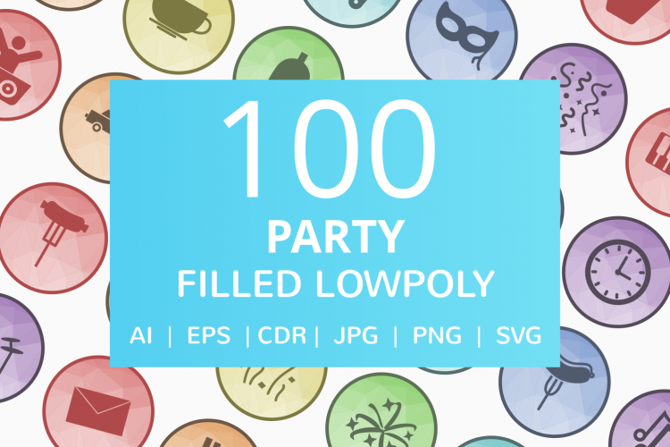 100 Party Filled Low Poly Icons