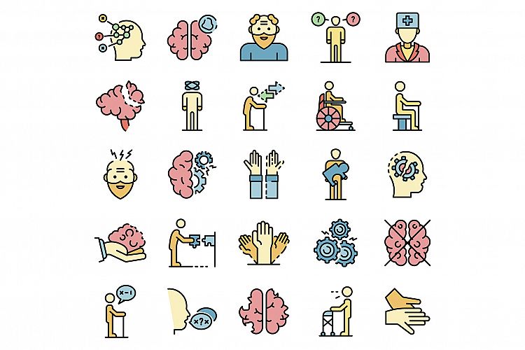 Alzheimers disease icons set vector flat