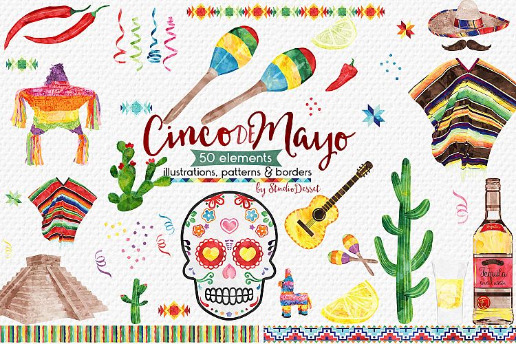 Cinco de Mayo Watercolor Illustrations & Patterns
