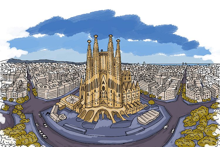Barcelona illustration hand painted vector